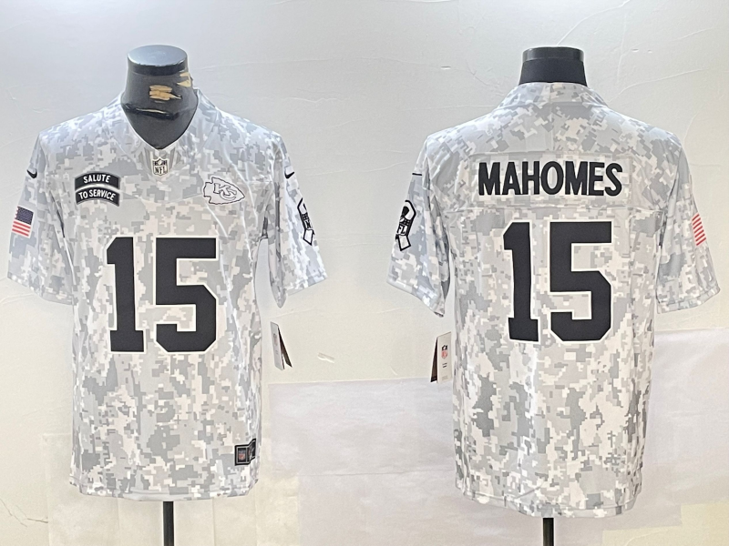 Men's Kansas City Chiefs Patrick Mahomes #15 Arctic Camo 2024 Salute to Service Limited Jersey